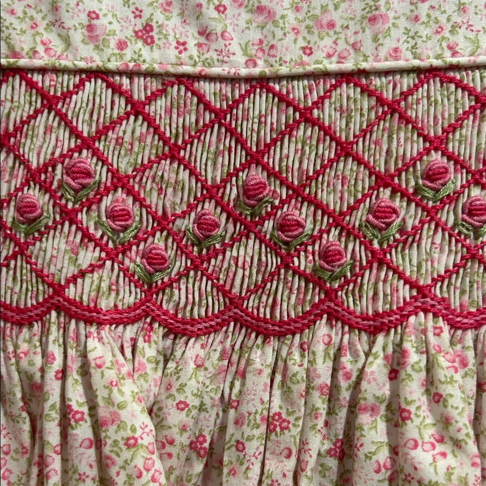 Marco & Lizzy Smocked Embroidered Pink Patterned Dress with Ruffle Collar - Picture 6 of 7